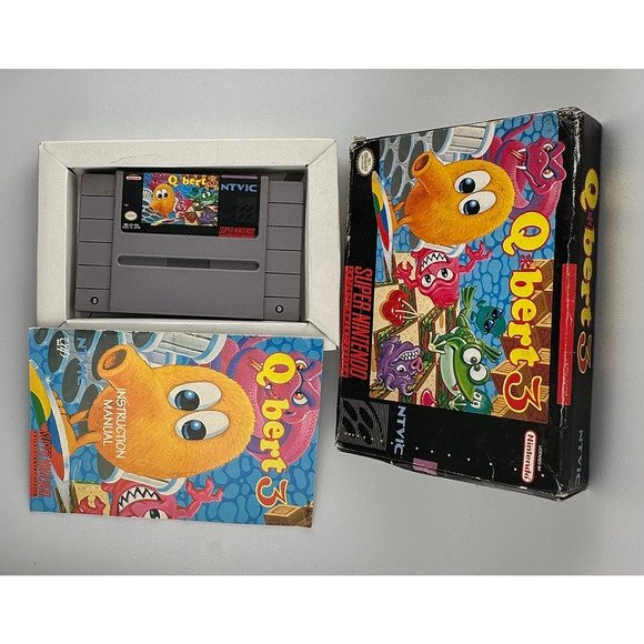 Qbert 3 SNES Super Nintendo Box Manual  Inserts CIB Tested - Picture 1 of 11